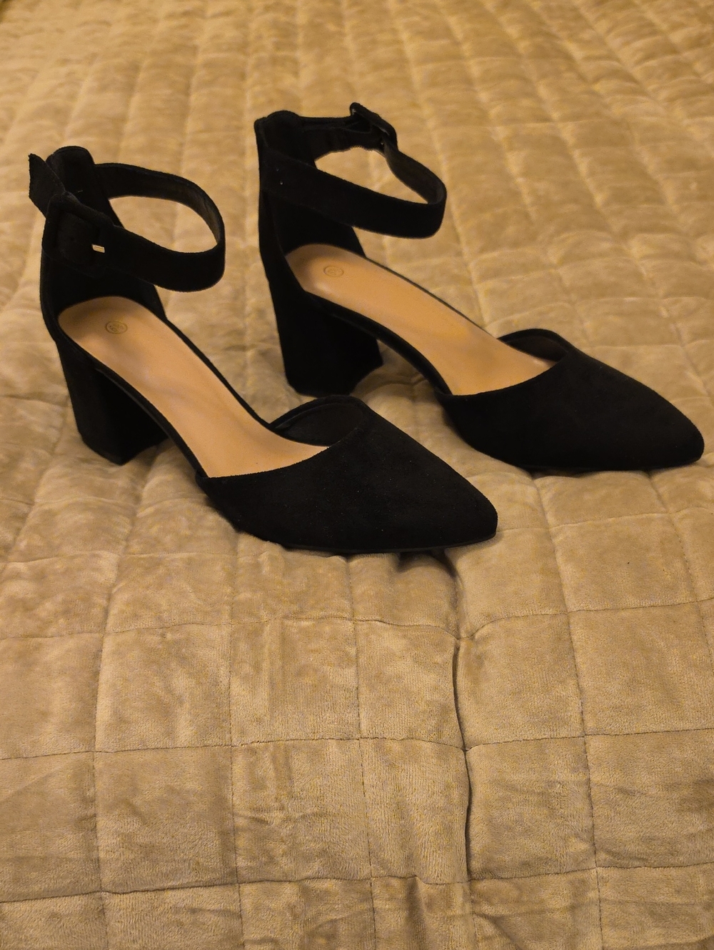 Classic Black Ankle-Strap Block Heel Pumps
